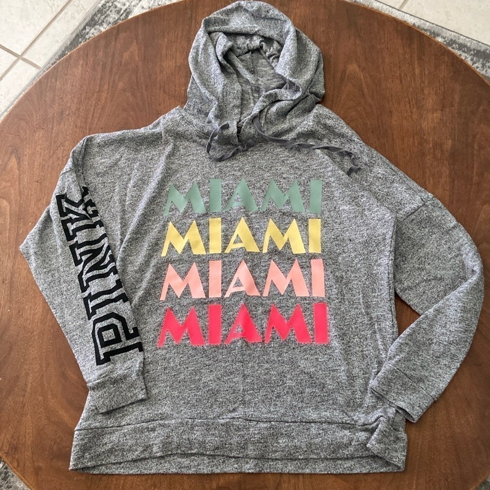 PINK Victoria's Secret Gray Hoodie with Colorful Miami Design